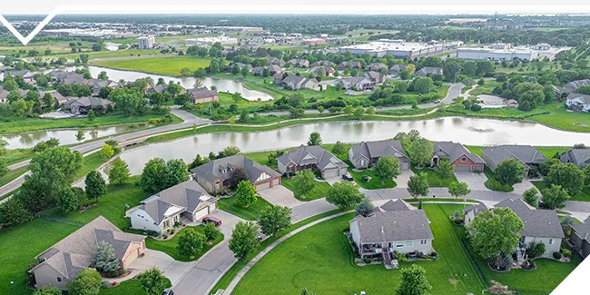Wichita Kansas Residential Roofs Aerial Shot